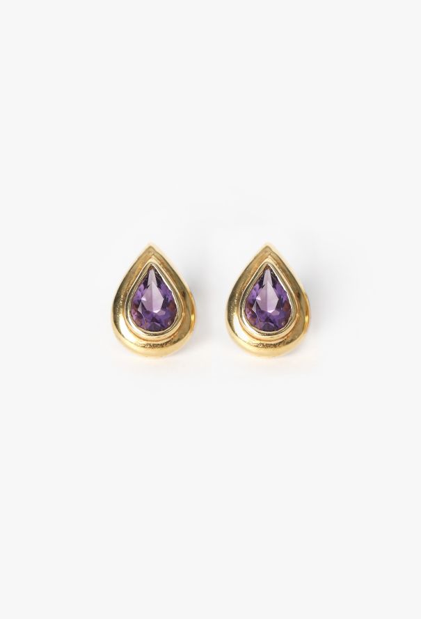Modern Fine Jewelry 18K Yellow Gold & Amethyst Stud Earrings - 1