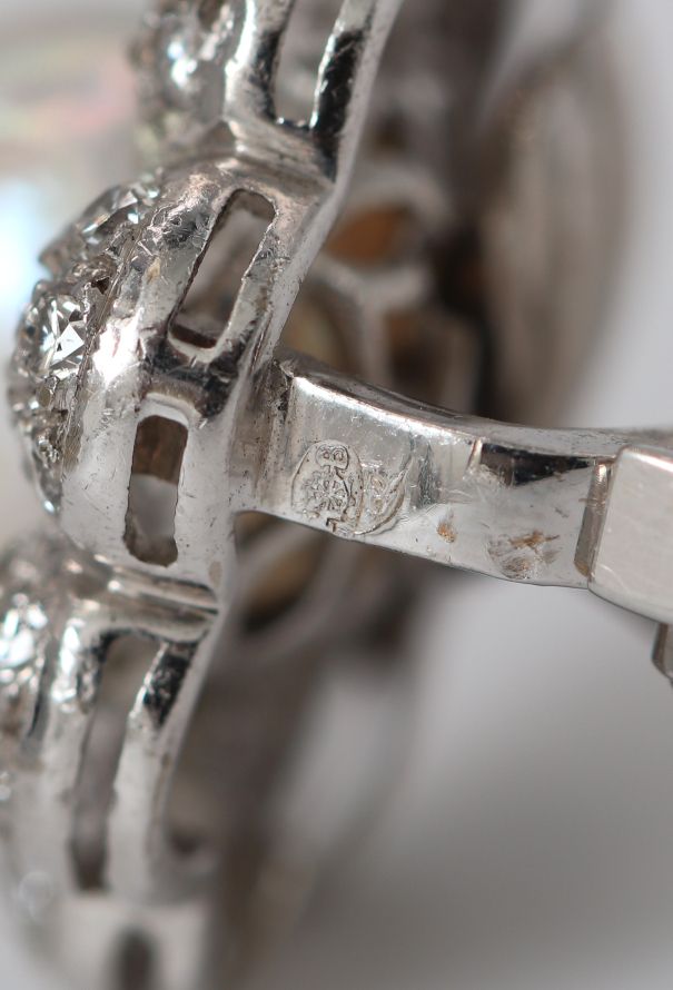 Vintage Fine Jewelry 18k White Gold, Pearl & Diamond Flower Earrings - 8