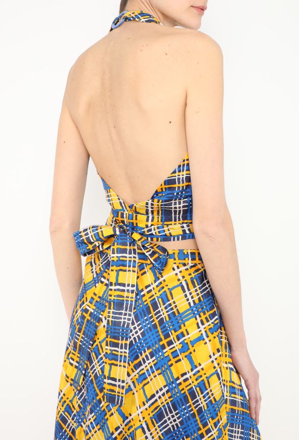 Saint Laurent Vintage Ruffled Plaid Halter Ensemble - 2