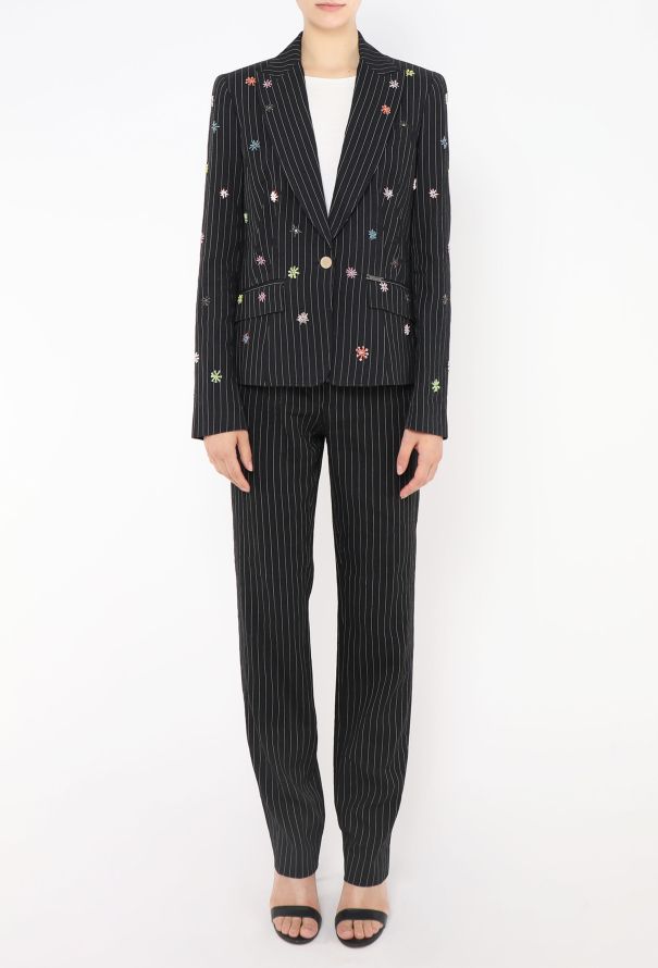 John Galliano Floral Beaded Pinstripe Suit - 4