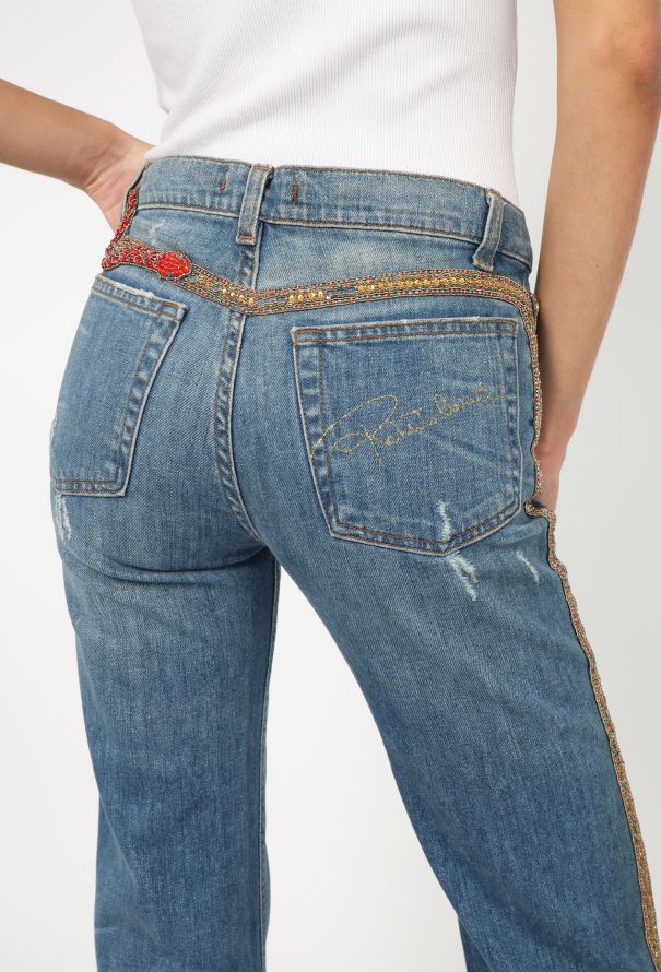 Roberto Cavalli 2005 Snake Embellished Bootcut Jeans - 5