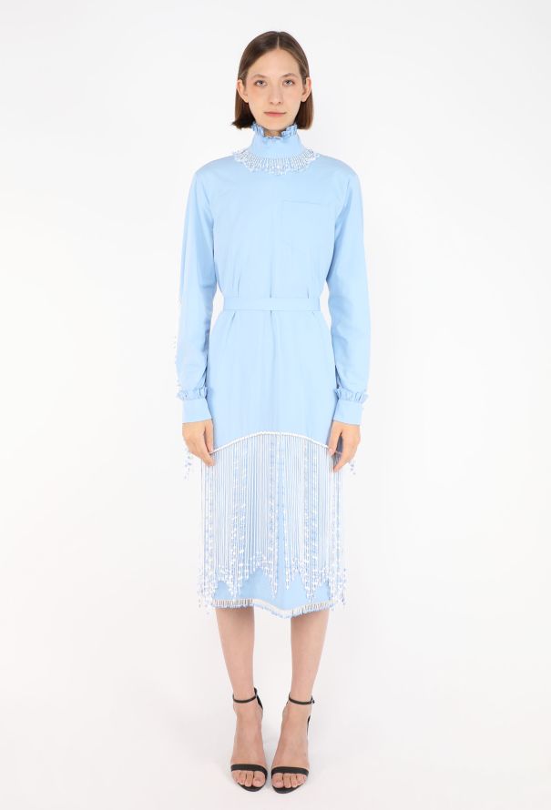 Prada Hand-Beaded Fringe Poplin Dress, F/W 2020 - 2