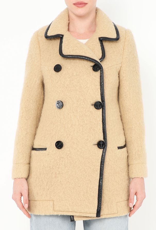 Balenciaga Early 2000s Felted Leather Trim Peacoat - 2 Balenciaga Early 2000s Felted Leather Trim Peacoat - 2