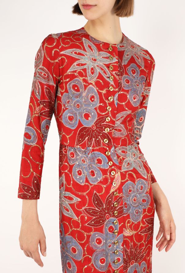 Lanvin Hand-Embroidered Dupion Silk Gown, 1970s - 4