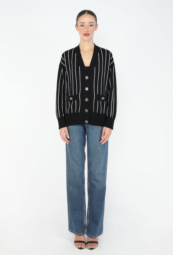 Chanel 2023 'CC' Striped Cashmere Cardigan - 3
