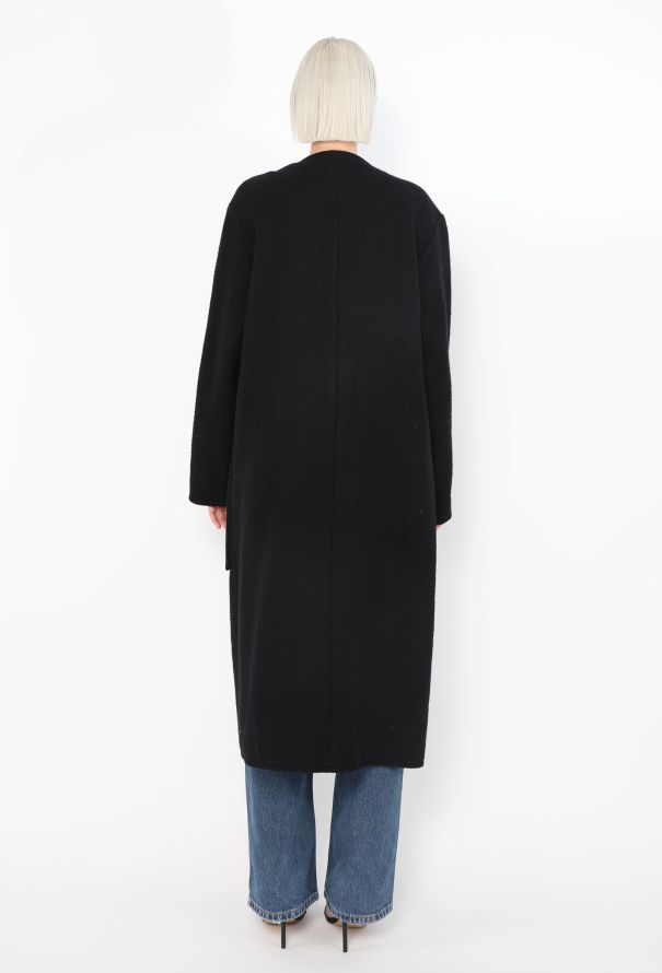 Céline Navy Belted Collarless Coat - 6 Céline Navy Belted Collarless Coat - 6