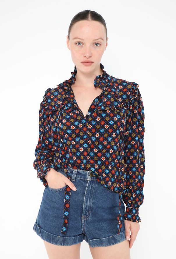 Saint Laurent 1976 Ruffled Floral Lavallière Blouse - 4