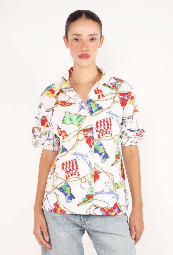 Hermès Maritime Printed Cotton Shirt, 1970s - 1