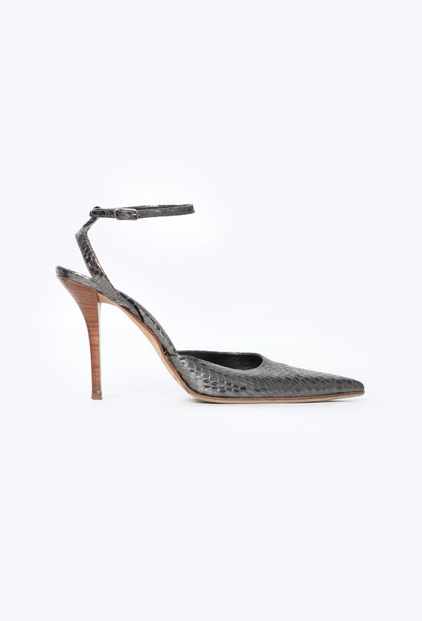 Helmut Lang Early 2000s Metallic Python Pumps - 1