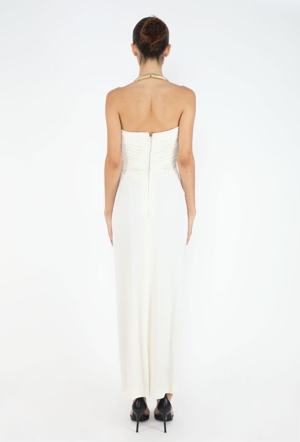 Azzaro 1975-78 Gold Collar White Gown - 5