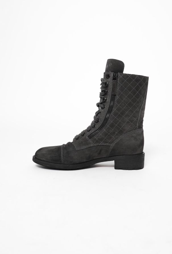Chanel Suede 'CC' Combat Boots - 4 Chanel Suede 'CC' Combat Boots - 4