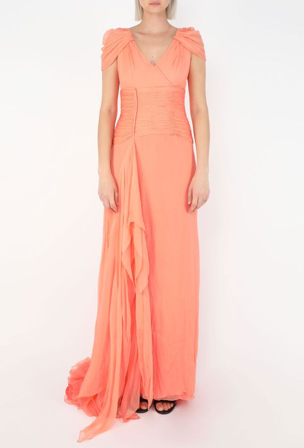 Oscar De La Renta Draped Chiffon Pleated Gown - 3