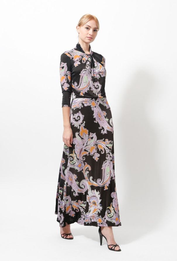 Etro Paisley Pleated Maxi Dress with Fluted Sleeve Detail Size IT 38 (UK 6)