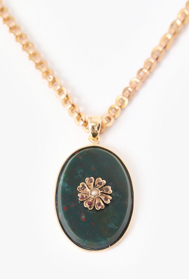 Vintage Fine Jewelry Antique 18k Yellow Gold & Jaspe Sanguin Floral Necklace - 3 Vintage Fine Jewelry Antique 18k Yellow Gold & Jaspe Sanguin Floral Necklace - 3