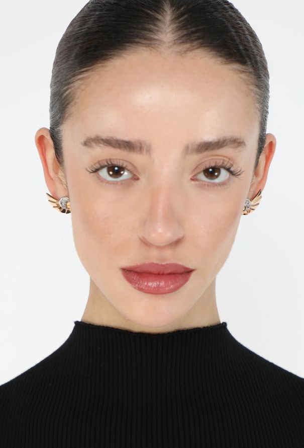 Vintage Fine Jewelry Vintage 18K Rose Gold & Diamond Shell Earrings - 4