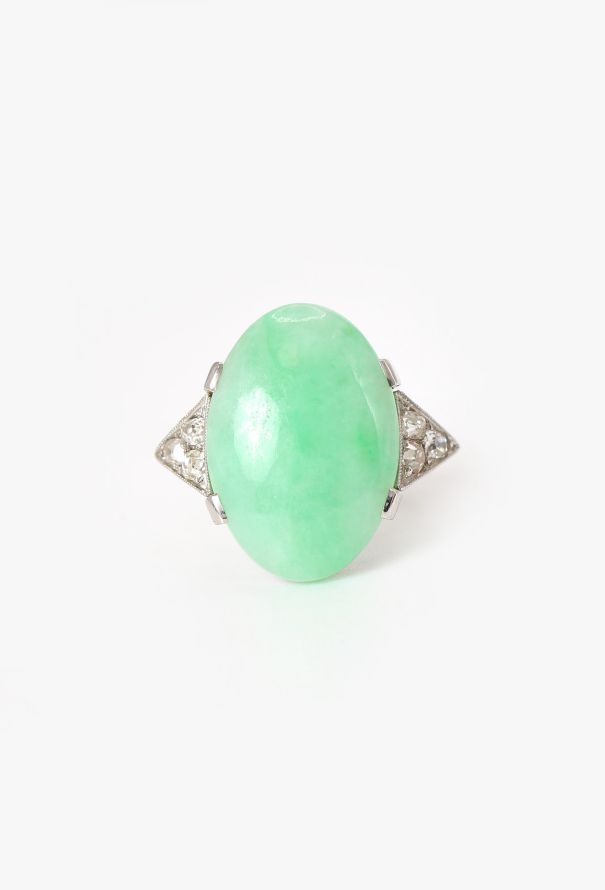 Vintage Fine Jewelry 18k White Gold, Diamond & Jade Ring - 1