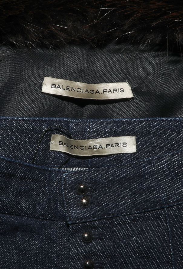 Balenciaga RARE F/W 2005 Fur Trim Denim Ensemble - 9