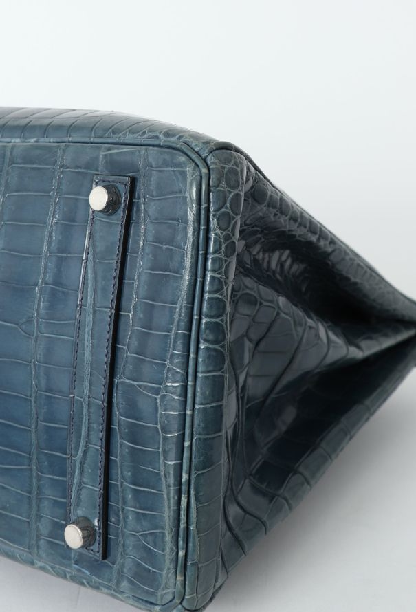 Hermès RARE 2005 Bleu Brighton Porosus Birkin 35 - 9