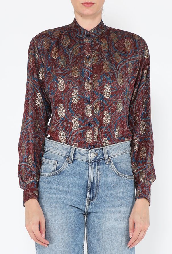Saint Laurent Paisley Print Lamé Blouse, 1970s - 1