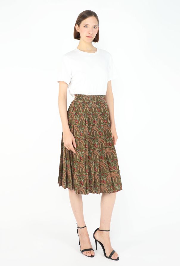 Hermès '70s Floral Pleated Silk Skirt - 3