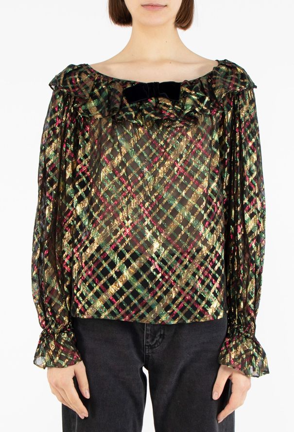 Saint Laurent Rare F/W 1980 Lamé Ruffled Blouse - 1
