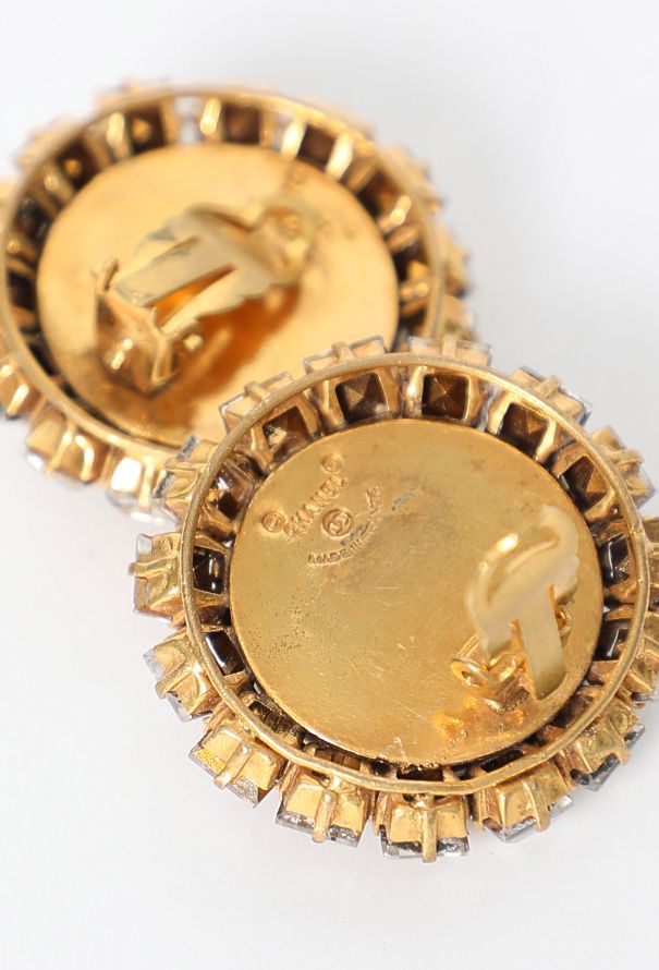 Chanel '80s Strass Trim Cabochon Clip Earrings - 4