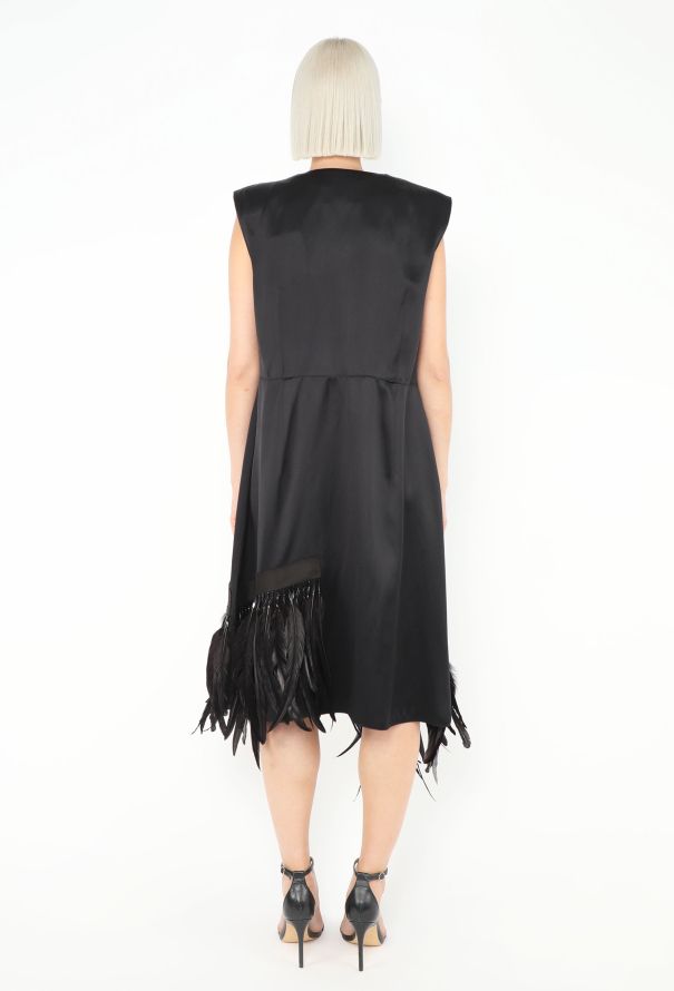 Prada 2019 Charmeuse Feather Trim Dress - 4