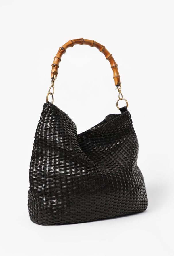 Gucci Vintage Black Bamboo Woven Leather Bag - 3