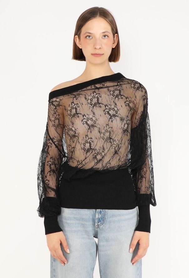 Jean Paul Gaultier Ribbed Lace Off-Shoulder Top - 1