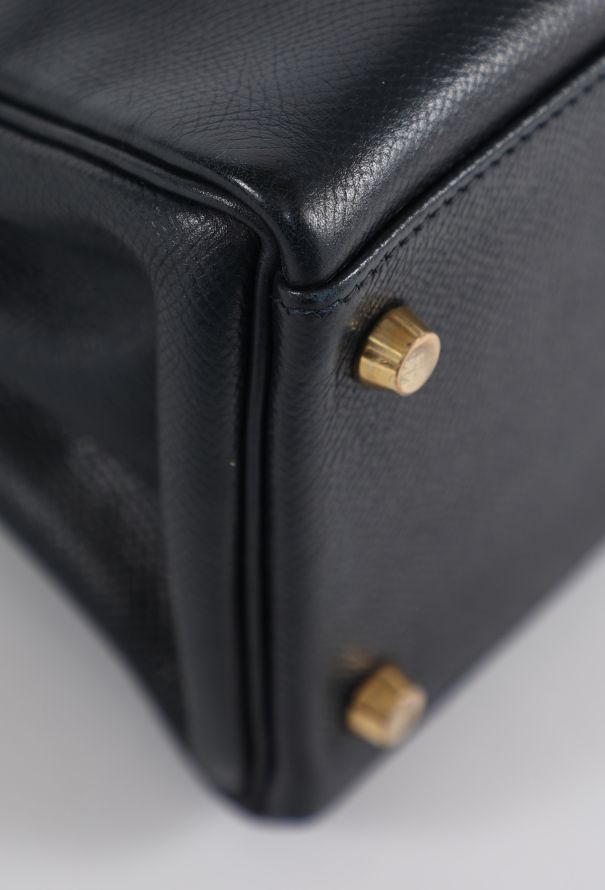 Hermès '90s Bleu Marine/Vert Bengale Courchevel Kelly 28 Retourné - 9