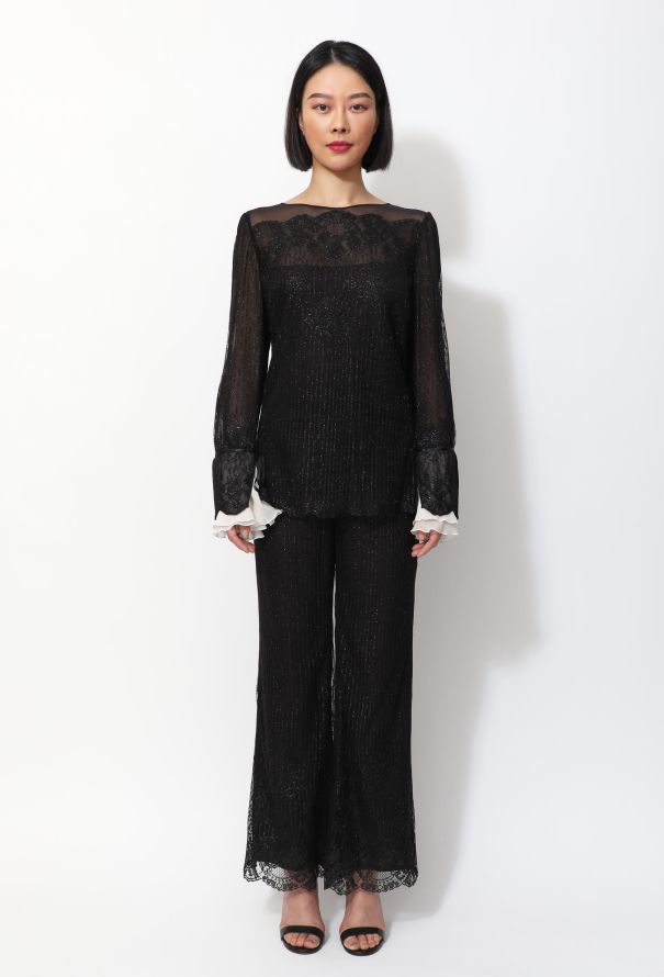 Exquisite Vintage Metallic Lace Ensemble - 1