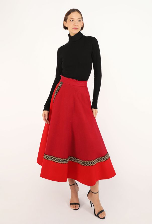 Lanvin Embroidered Flared Wrap Skirt, 1950s - 1