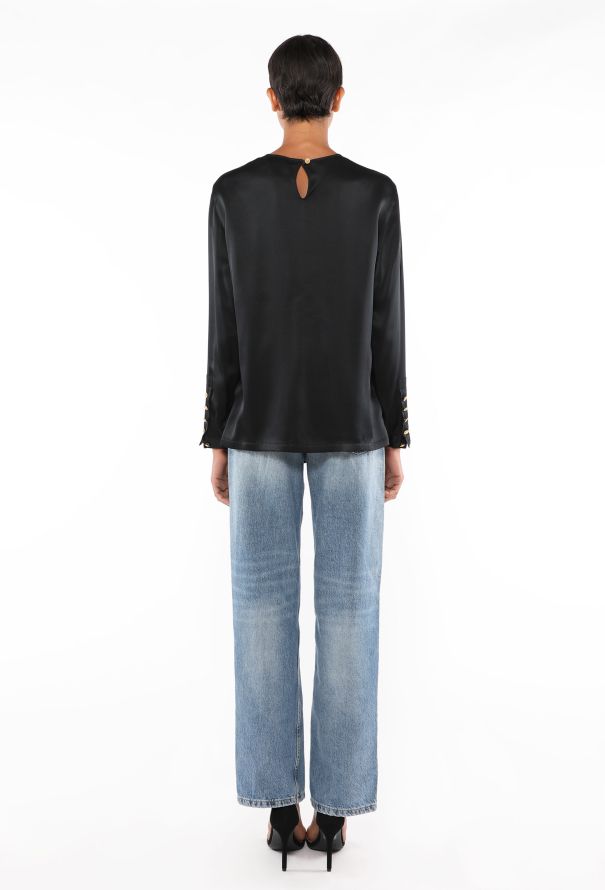 Chanel Vintage Silk Clover Button Blouse - 4