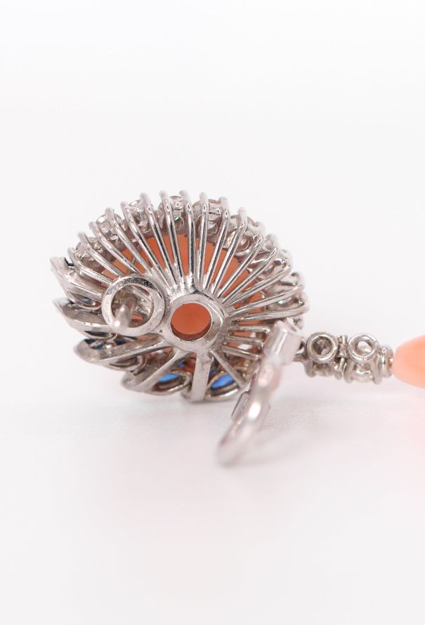 Vintage Fine Jewelry 18k White Gold, 1.50 Carats Diamond & Coral Earrings - 6 Vintage Fine Jewelry 18k White Gold, 1.50 Carats Diamond & Coral Earrings - 6