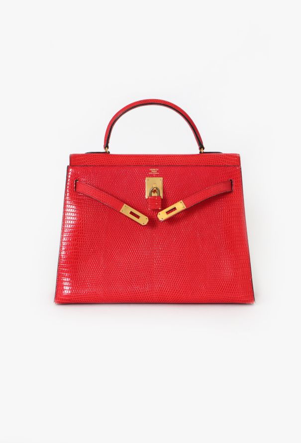 Hermès '80s Red Varanus Salvator Lizard Kelly Sellier 32 - 3