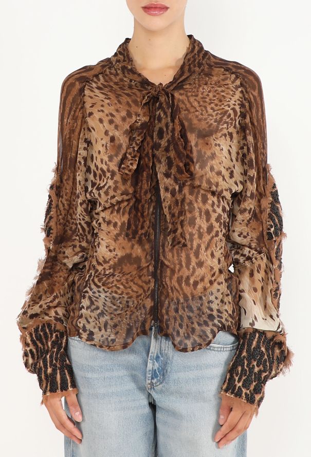 Saint Laurent Leopard Beaded Silk Blouse, S/S 2002 - 1