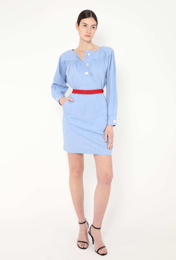 Saint Laurent '70s Ruched Cotton Smock Dress - 1