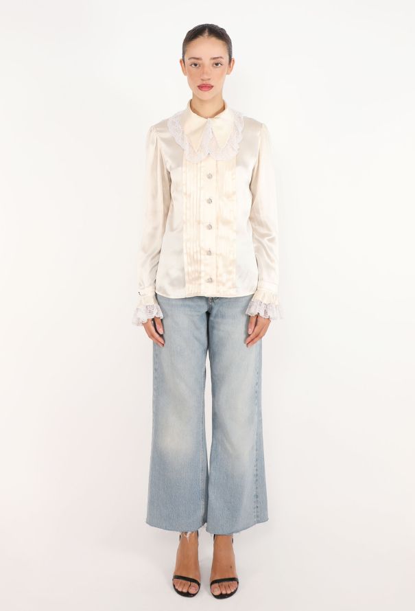 Valentino Vintage Pleated Lace Collar Blouse - 4
