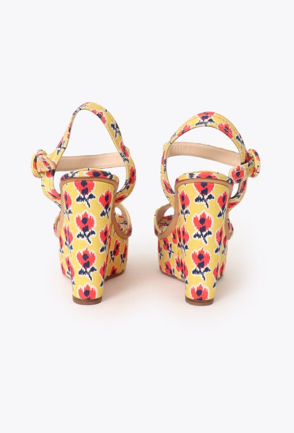 Prada Floral Canvas Wedges - 4