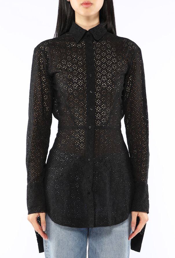 Alaïa Eyelet Lace Peplum Blouse - 3