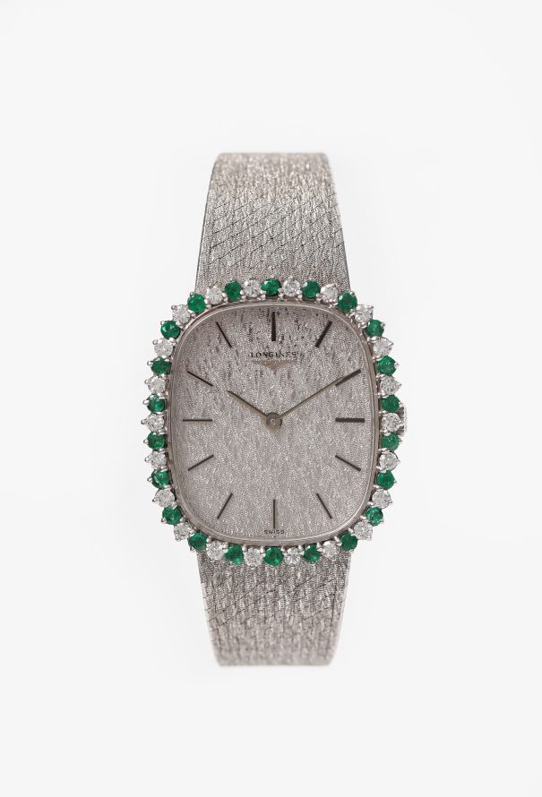 Longines 18k White Gold, Diamond & Emerald Joaillerie Watch, 1974 - 1