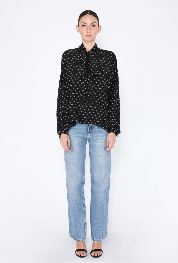 Balenciaga 2018 Silk 'BB' Logo Lavallière Blouse - 2
