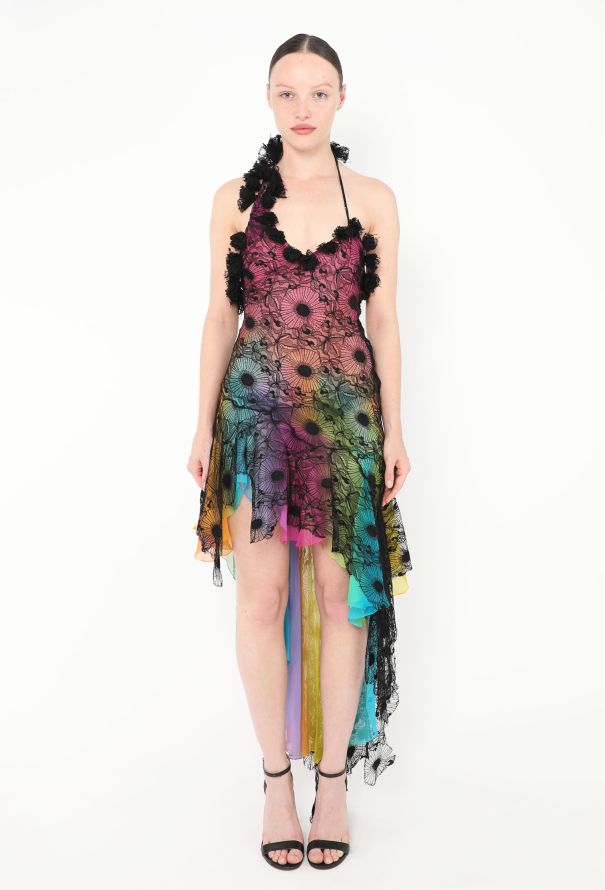 Christian Lacroix Couture 2005 Asymmetrical Lace Overlay Dress - 1