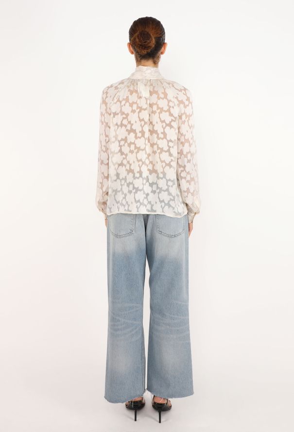 Céline Jacquard Floral Lavallière Blouse, 1970s - 5