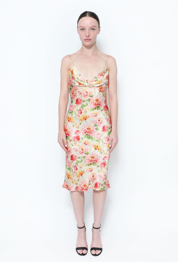 Dior Multicolor Floral Print Lace Mini Slip Dress