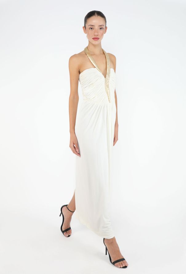 Azzaro 1975-78 Gold Collar White Gown - 2