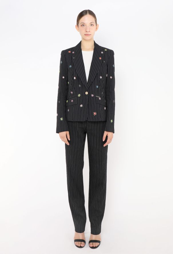 John Galliano Floral Beaded Pinstripe Suit - 1