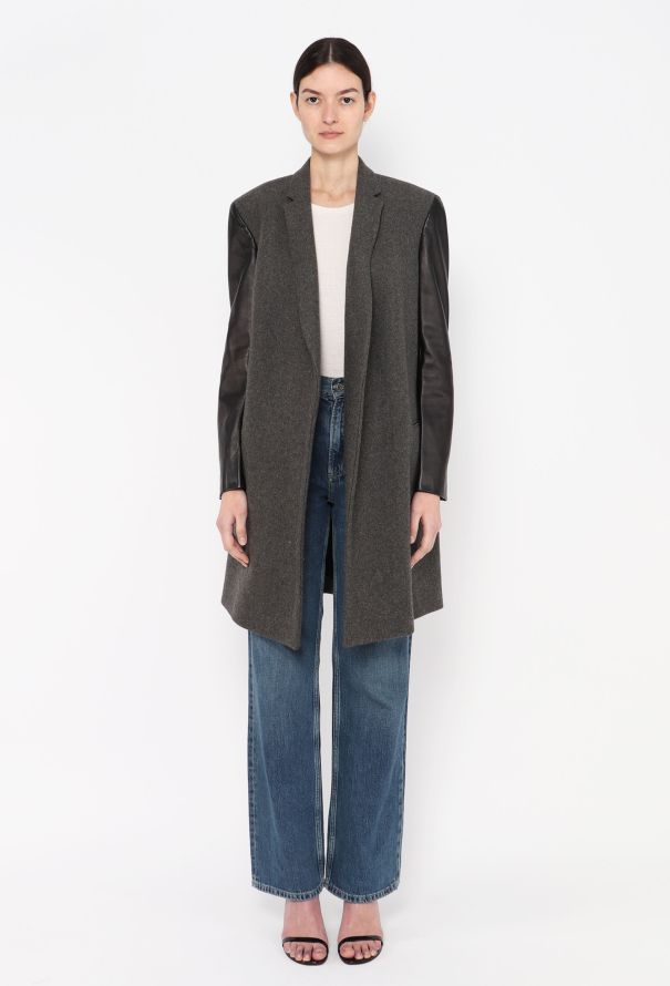 Céline 2011 Leather Trim Crombie Coat - 1