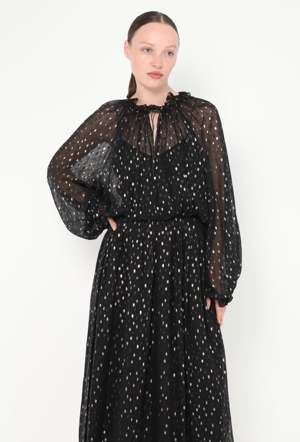 Oscar De La Renta Vintage Ruffled Lamé Chiffon Dress - 1