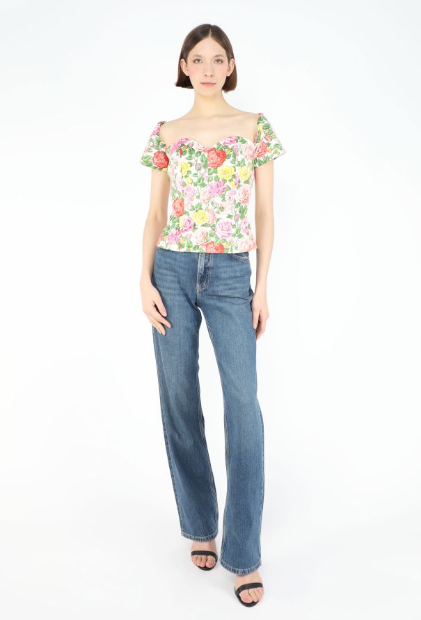 Saint Laurent S/S 1992 Rose Printed Bustier Blouse - 5